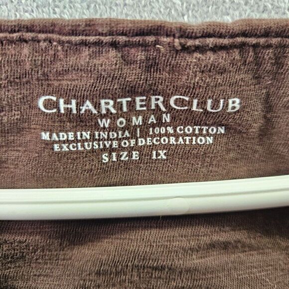 Charter Club Shirt Womens 1XL Brown Beaded Neck Stretch Sleeveless Tank Top - Picture 3 of 8